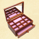 仿古典实木质中式化妆箱首饰盒 韩国双层珠宝首饰箱收纳箱带镜子