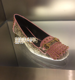 Gucci女鞋16春新款 香港专柜正品代购 铆钉流苏装饰拼色中跟鞋