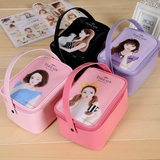 新款韩版超大号手提可爱卡通女孩双层pvc镜面革防水化妆包收纳包