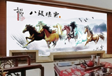 中式壁画八骏图 大型客厅沙发电视背景墙壁纸 大型无缝无纺布墙纸