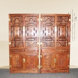 红木中式古典家具非洲黄花梨木明式书柜雕花书柜实木玻璃门书柜