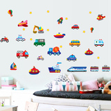 卡通交通工具男宝宝儿童房可移除墙贴纸幼儿园墙面创意墙饰墙壁贴