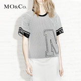 MO&Co.短袖衬衫网眼夏装女复合雪纺休闲字母运动MA152SHT33moco