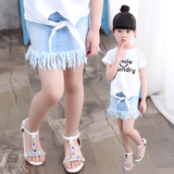 女童牛仔半身裙夏季童装2015新款100-130cm韩版短裙女流苏牛仔裙