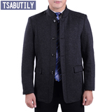 萨巴迪莱2015秋冬中年男士修身毛呢大衣 短款立领羊毛呢子外套