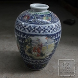 景德镇陶瓷花瓶名人手绘陶瓷花瓶仿古青花粉彩开坛人物瓷器小梅瓶