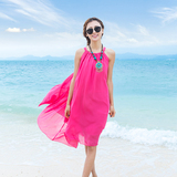 新款裙子纯色雪纺连衣裙波西米亚中长裙夏天海边度假沙滩裙显瘦