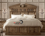 美式乡村实木雕花床欧式公主床复古做旧双人床原木色橡木婚床定制