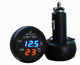 车载电压检测表 汽车温度表 三合一手机USB充电器