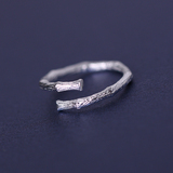 925银时尚清新风树枝造型开口女戒指环日韩个性小指尾戒可调节