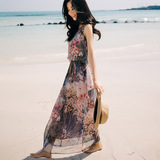 韩国时尚夏装韩版印花色夏季女士民族风无袖背心沙滩裙连衣裙长裙
