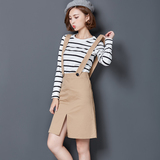 零五七一世家2016夏装背带裙两件套装韩版长袖T恤休闲吊带连衣裙
