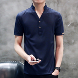 森马新款男士短袖T恤韩版V领修身半袖纯色男装打底衫上衣夏装衣服