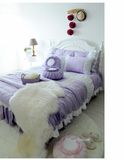 热卖Aika韩国进口代购全棉公主床品紫色褶皱感纯棉床上用品T52N93