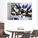 欧式窗户上的艺术花卉花瓶单幅无框壁画 客厅沙发背景墙装饰挂画