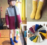 韩国冬季新款宝宝袜纯棉百搭大小儿童纯色中筒袜子男童女童堆堆袜