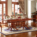 欧式餐桌椅组合美式伸缩实木古典餐台纯手工雕花餐桌棕色伸缩拉台