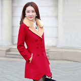 2015秋冬装新款女装韩版大码修身中长款毛呢外套羊绒双面呢子大衣