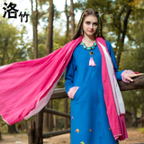 洛竹原创设计绣花民族风立体装饰个性甜美针织长款连衣裙长裙女装