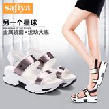 Safiya/索菲娅夏季新款牛皮高跟坡跟拼色凉鞋女鞋SF52115451