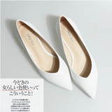 日本代购新款白色简约羊皮尖头平底鞋真皮休闲浅口平跟大码单鞋女