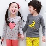 15秋新韩国儿童内衣套装宝宝水果香蕉瘦款家居服长袖T恤睡衣薄棉