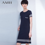 初上市价179元#Amii[极简主义]春套头运动条纹显瘦大码针织连衣裙