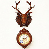 墙饰挂钟表壁饰鹿头双面钟两面挂钟壁挂复古欧式创意动物墙壁时钟