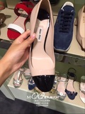 意大利折扣村专柜正品代购miumiu女士新款拼接粗跟一脚蹬高跟鞋