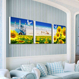 客厅向日葵花卉装饰画 沙发背景电视墙挂画卧室三联无框床头壁画