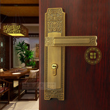 龙图腾中式门锁黄古铜室内门把手咖啡铜古典兽首祥瑞铜芯静音轴承