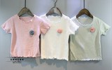 童装时尚韩版夏季女童中小童百搭木耳边话短短袖T恤衫宝宝打底衫