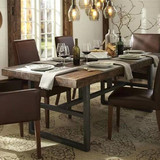 美式复古实木餐桌饭桌长方形做旧餐桌椅组合6人榆木橡木可定制