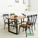 美式餐桌椅组合 铁艺实木餐桌餐椅 餐厅复古长方形桌子办公会议桌