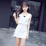 【天天特价】夏季韩版收腰无袖时尚V领连衣裙高腰背心中长款裙子