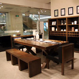 现代简约大型长条桌会议桌美式实木桌工业风桌原木长桌办公桌家具