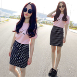 小清新韩版女装2016夏季新款省心套装休闲甜美可爱粉色套裙两件套