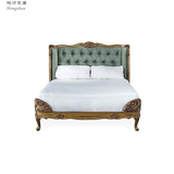 美式乡村全实木床1.8米 欧式复古做旧橡木1.5软包床高档双人婚床