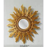 50*58cm美式金色放射状太阳圆挂镜浴室镜化妆镜玄关镜壁炉装饰镜