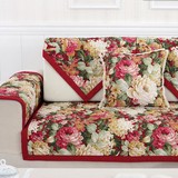 高档布艺全棉双面组合沙发垫单人双人坐垫子田园中式古典牡丹花朵