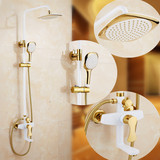 欧式全铜主体金色淋浴花洒套装复古淋浴龙头家装主材白色淋浴器