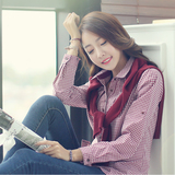 2016女士衬衫韩版春装新品百搭格子长袖衬衣学生打底上衣修身显瘦