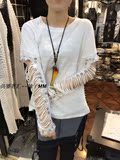 2016秋季新款韩版女装时尚洋气圆领破洞长袖钉珠亮片个性百搭T恤