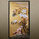 新中式工笔油画古典花鸟装饰画客厅玄关有框画手绘美式竖幅挂画