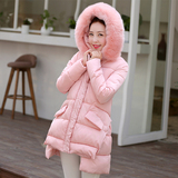 冬季新款女装韩版羽绒棉大毛领棉衣显瘦面包服学生中长款纯色外套