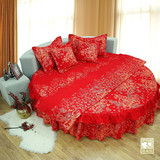 郅尚坊圆床上加厚磨毛四件套床品纯棉婚庆床裙床罩定制因为爱情红
