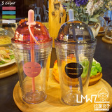 韩国时尚学生潮塑料情侣男女随手杯水杯双层吸管创意咖啡奶茶杯子