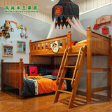 美式实木双层床L型高低床地中海子母床儿童房上下铺床古典带书桌