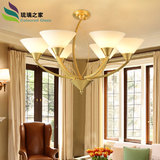 美式玻璃吊灯现代中式全铜吊灯简约美式乡村客厅卧室餐厅纯铜灯具