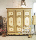 法式实木时尚复古雕花手绘做旧实木衣柜